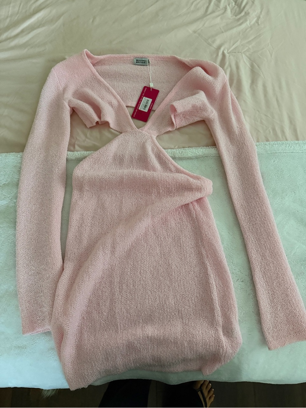 Beginning Boutique Light Pink Cutout V-Neck Sweater Dress